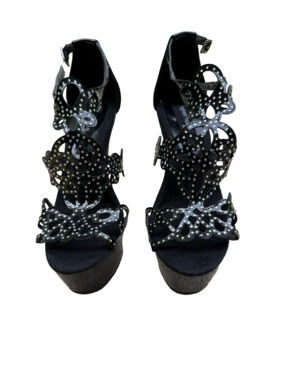 Highest Heel Collection Black Patent Rhinestone Cutout Platform Stiletto Heels